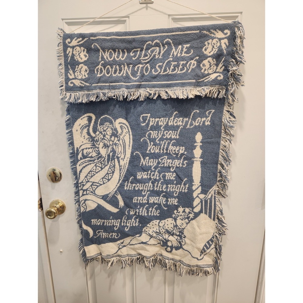 Vtg Tapestry Wall Hanging NOW I LAY ME DOWN TO SLEEP Prayer 24 X 34" Nursery